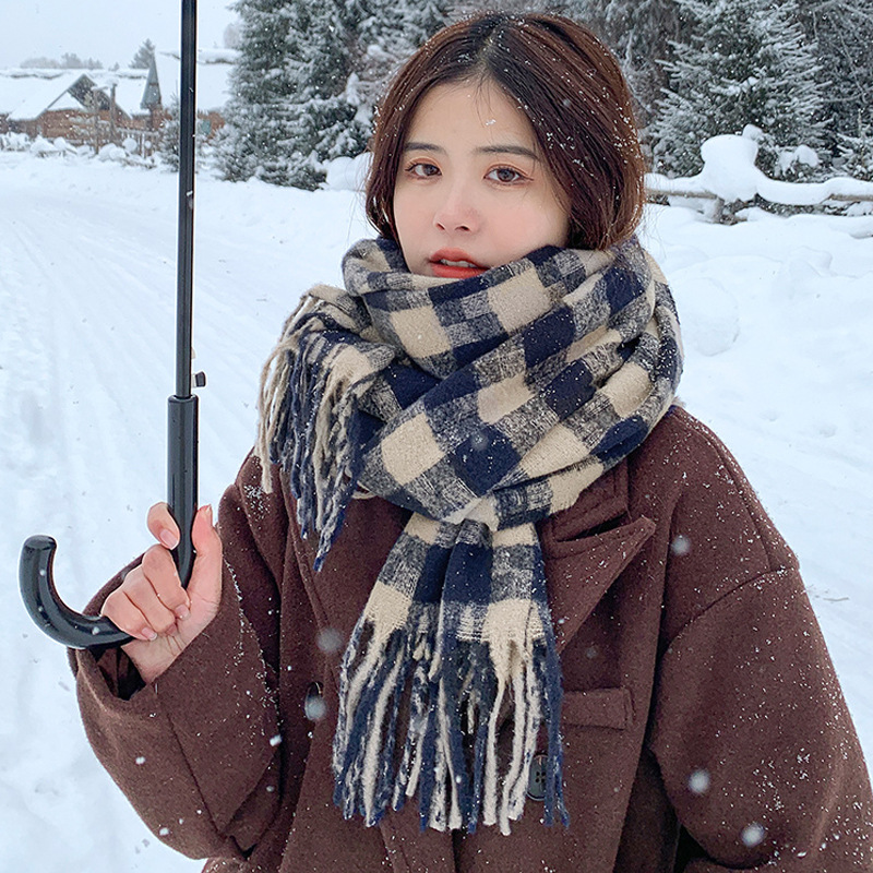 格子围巾女冬季加厚保暖学生高级感韩版百搭两用披肩2022新款围脖