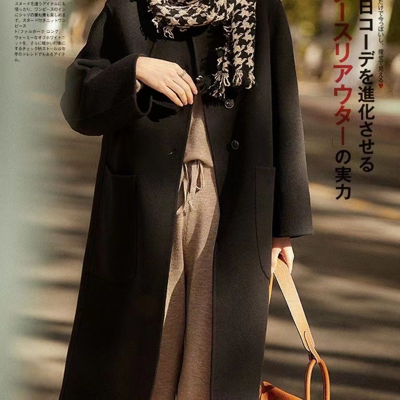 Wool Coat Women's Long 2022 Autumn/Winter New Loose Double-Sided Fleece Coat Specification drawing