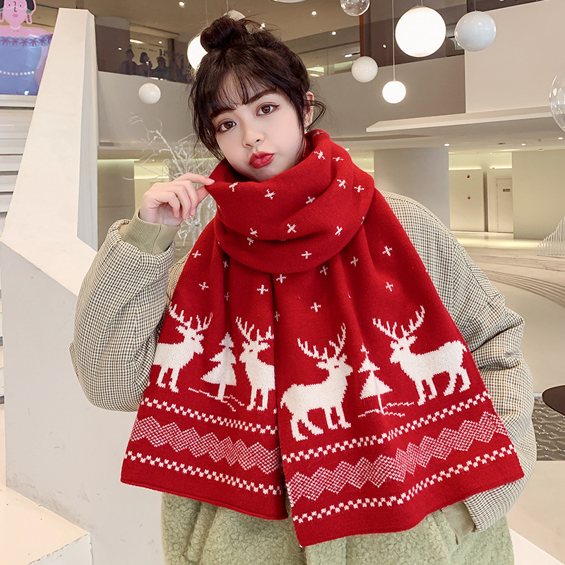 Christmas Gift Deer Scarf For Women Winter Day With All Cute Students Thick Warm Knit Neck Fashion Gift