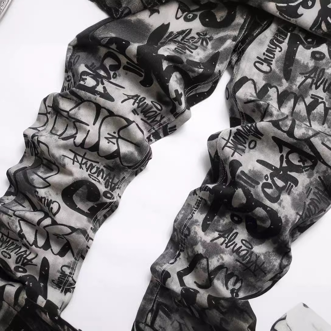 2024 New Guangzhou trendy men's jeans summer slim-fit straight-leg thin grey hip-hop casual pants details Picture