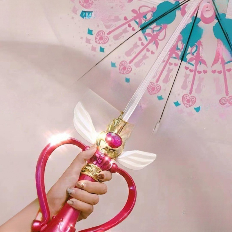 美少女战士卡通彩胶防晒网红魔法雨伞棒日系手动水冰月发光公主长