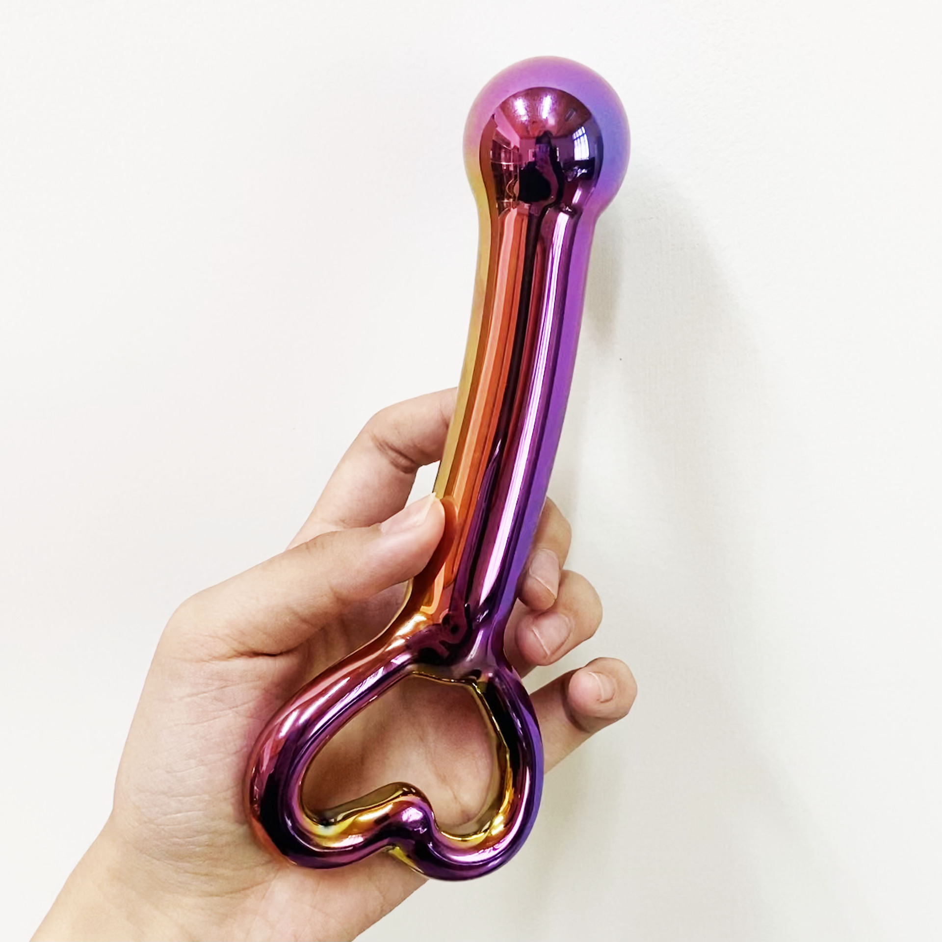 Sex toys stimulate couple flirting with glass gold-plated masturbation sticks and simulated anal plugs full figure
