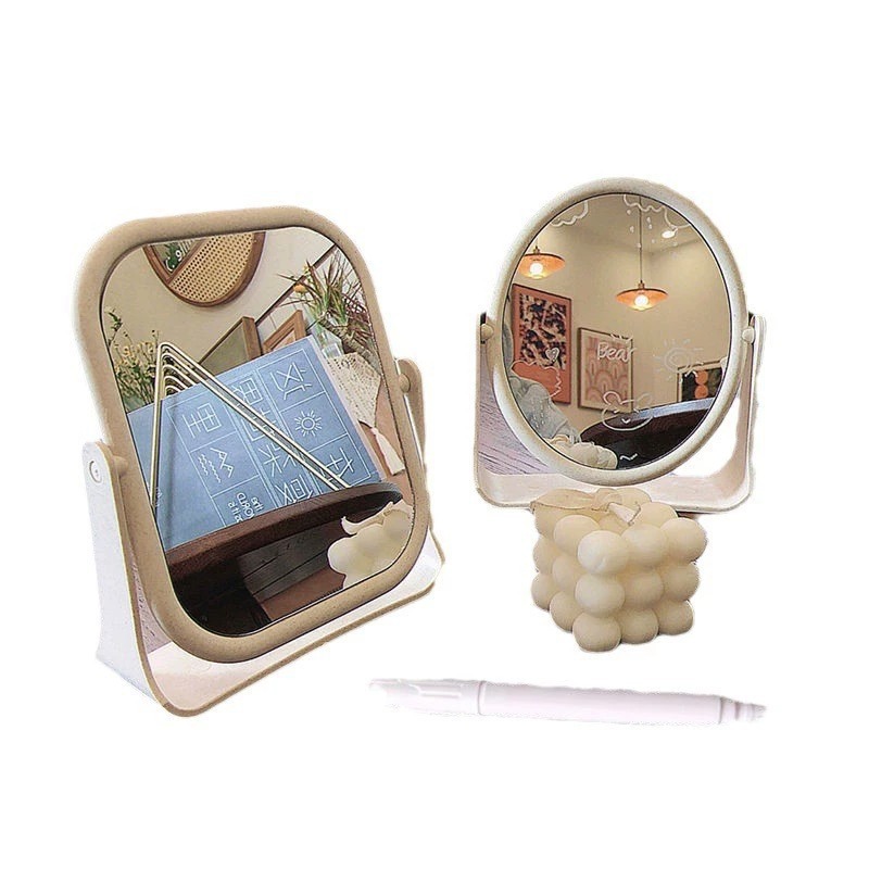 镜子ins风网红镜子台式化妆镜旋转桌面家用宿舍大号学生梳妆镜欧白底实物图