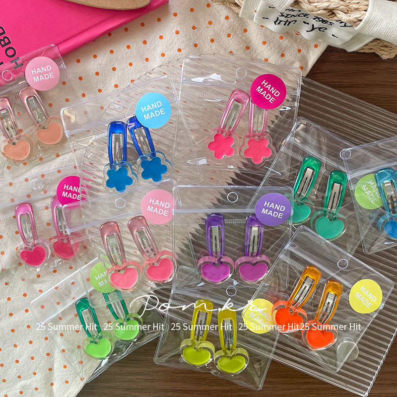 New Korean-style simple teardrop heart hair clip, children's side fringe clip, sweet and versatile flower bye-bye clip