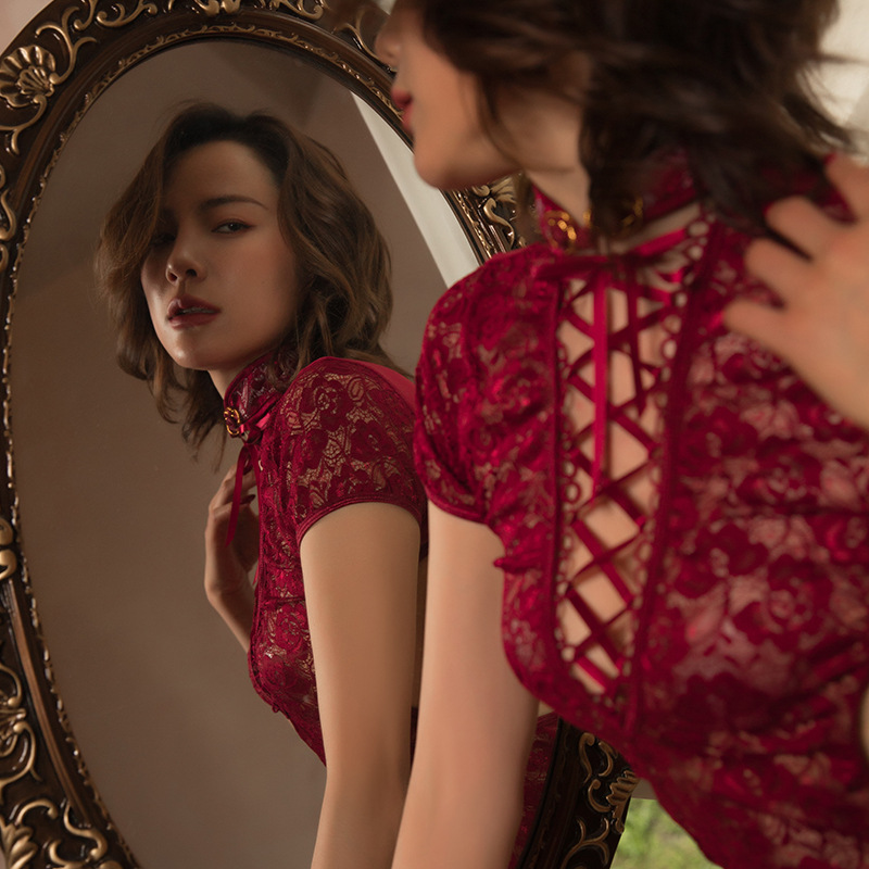 Sexy underwear sexy see-through black flight attendant bag buttock uniform passion seductive pajamas nightdress set details Picture