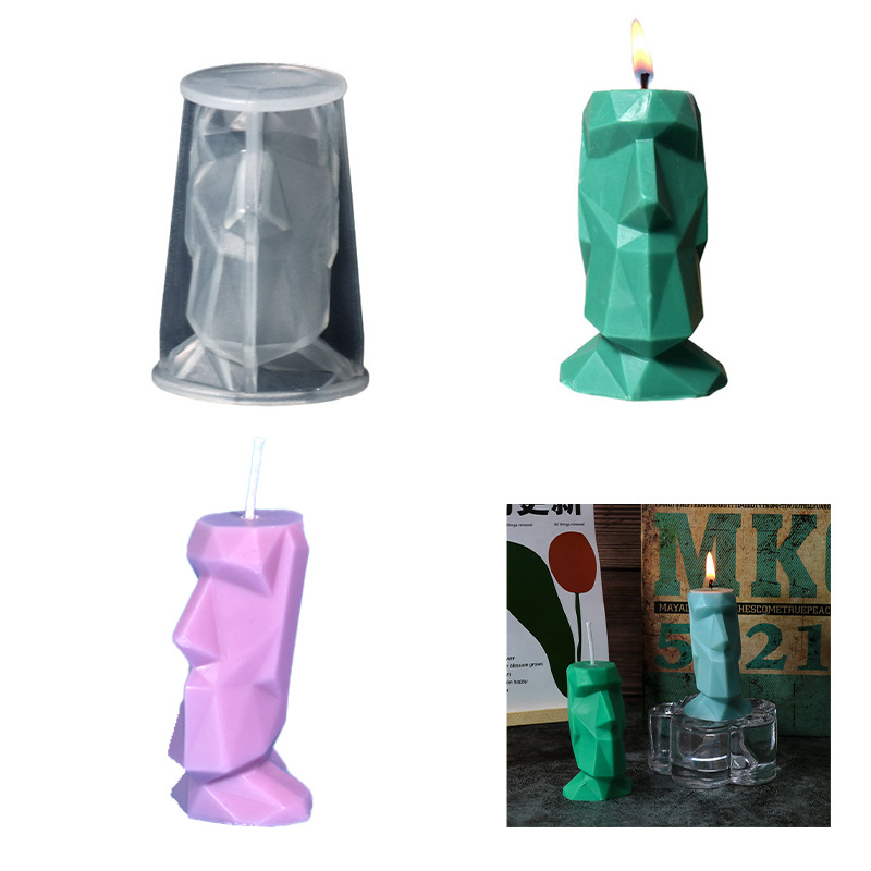 diy Easter Island Giant resin mold Cut surface Abstract human face scented candle silicone mold