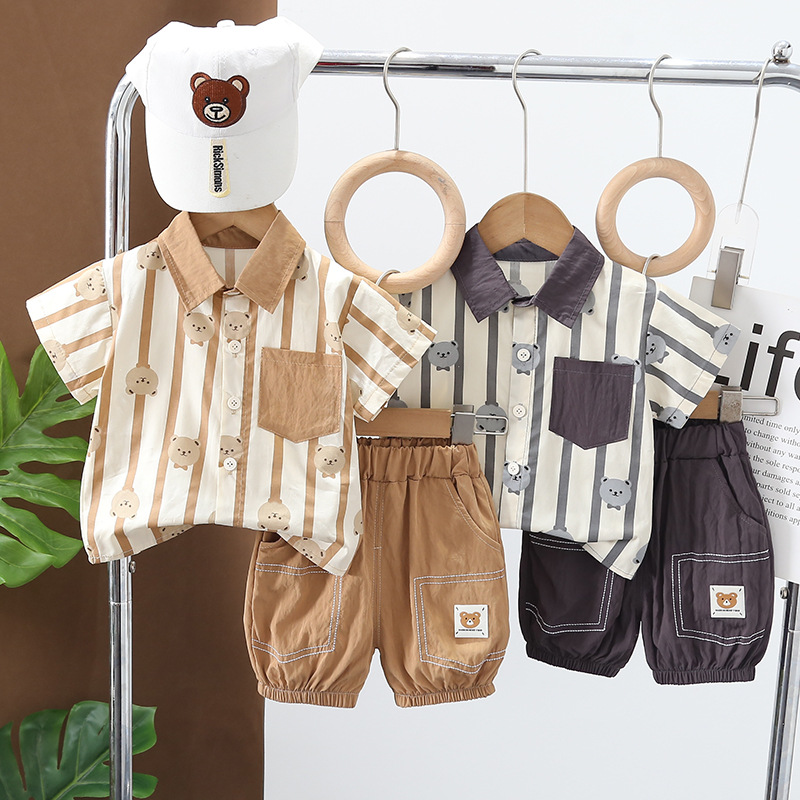 Boys' summer wear 2024 new children's short sleeve children's wear Korean summer baby short sleeve shorts two-piece set