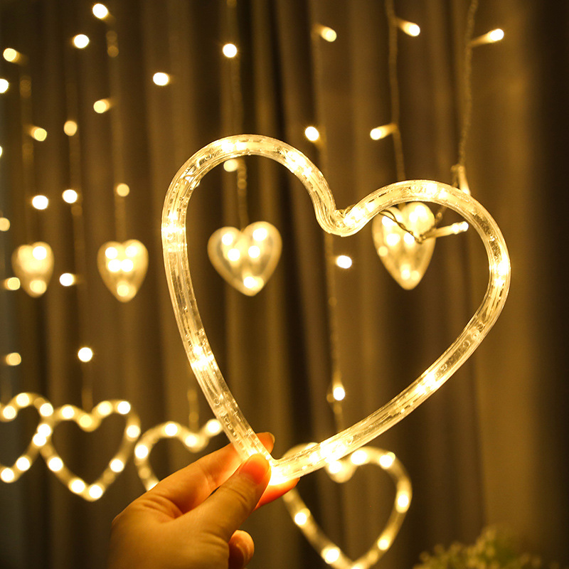 12 double-heart-shaped led curtain light strings are hung for Valentine's Day venue decoration, featuring star and moon festival lights and outdoor colored lights Specification image
