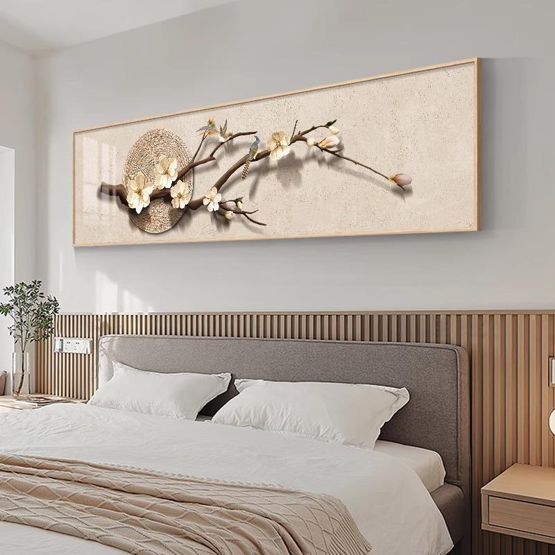 新中式国风玉兰主人房卧室装饰画 高档大气酒店床头墙壁挂画 现代横幅墙饰艺术品详情4