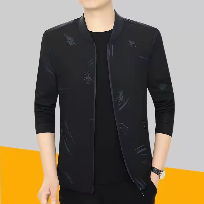 Men's jackets for middle-aged and elderly people, mid-thick jackets for spring and autumn, round-neck casual jackets for middle-aged men, long-sleeved jackets details Picture