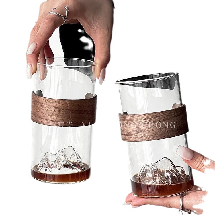 Japanese-style creative mountain-viewing glass cups, retro Chinese trend high-temperature resistant Fuji Mountain tea cups, household snow mountain cups, coffee water cups Item Picture