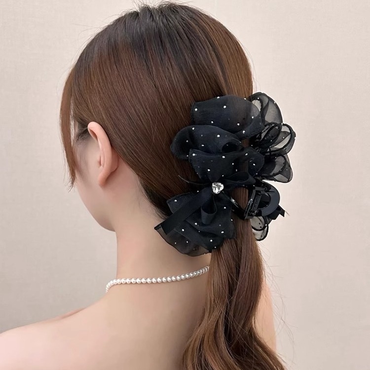 Premium Sense Cloud Dot Mesh Clip Female Full Star Rhinestone Bubble Back Head Shark Clip Bow Hair Clip Specification drawing