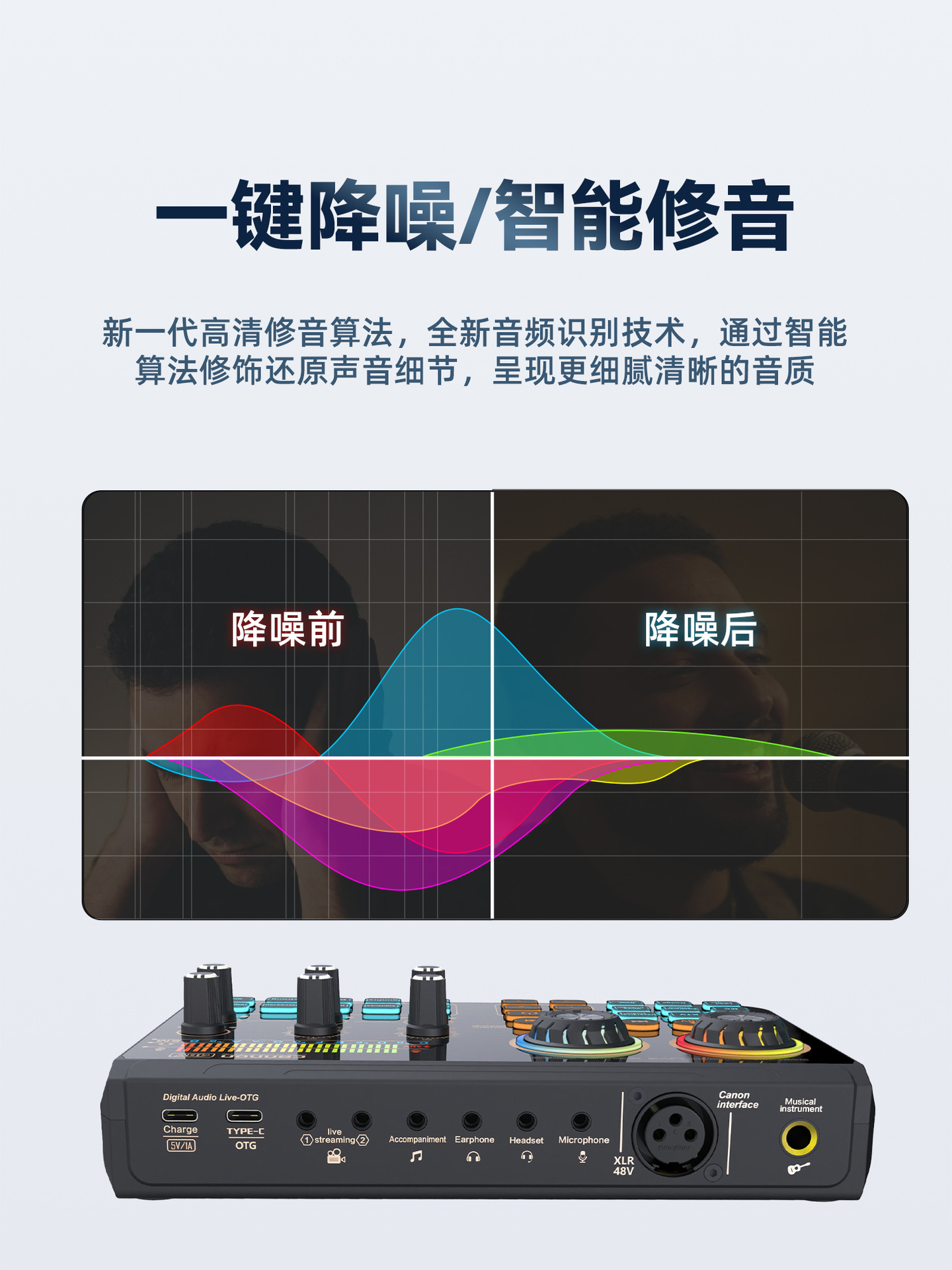 直播声卡英文版专业录音声卡手机电脑直播K歌调音特效声卡设备详情9
