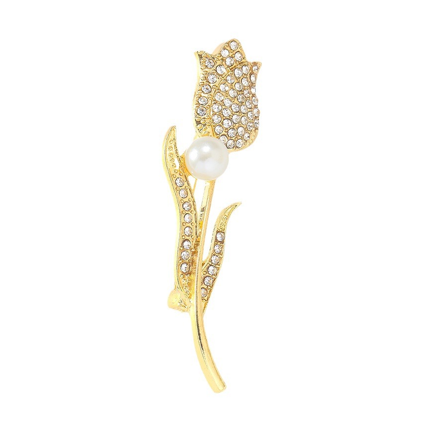 New Temperament Design Sense Niche Full Diamond Tulip Brooch Pearl Rhine-Diamond Flower Corsage Accessory Coat Pin Item Picture