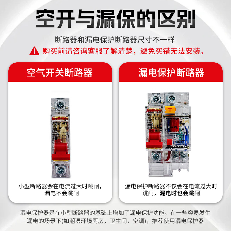 Transparent air switch DZ47-1P household miniature circuit breaker power protector Distribution box 2P3P63A Application Scenario
