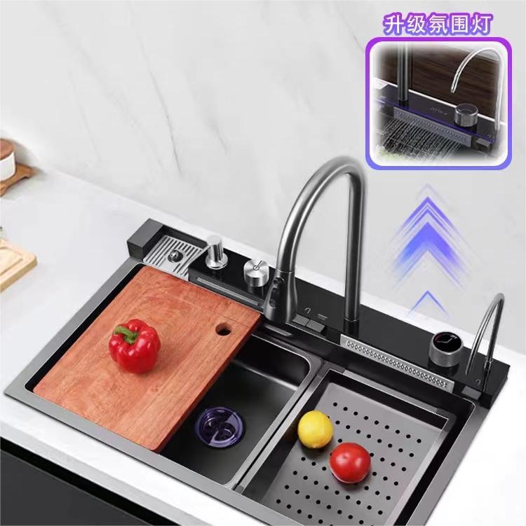 其他 鲸鱼品牌不锈钢水槽洗碗机适用数显水槽龙头飞雨304材质手工洗菜盆大单槽厨房家用 水槽套装