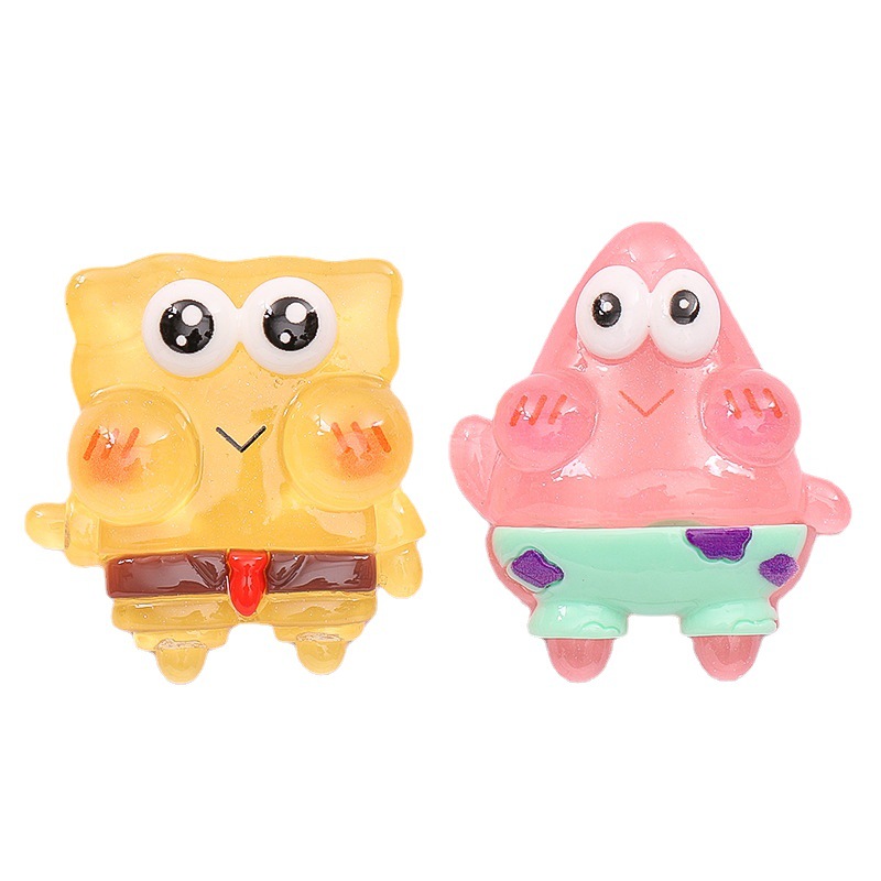 Large Cartoon Glow-In-The-Dark Spongebob Diy Cream Glue Phone Case Croc Shoe Buckle Resin Accessories Wholesale Item Picture