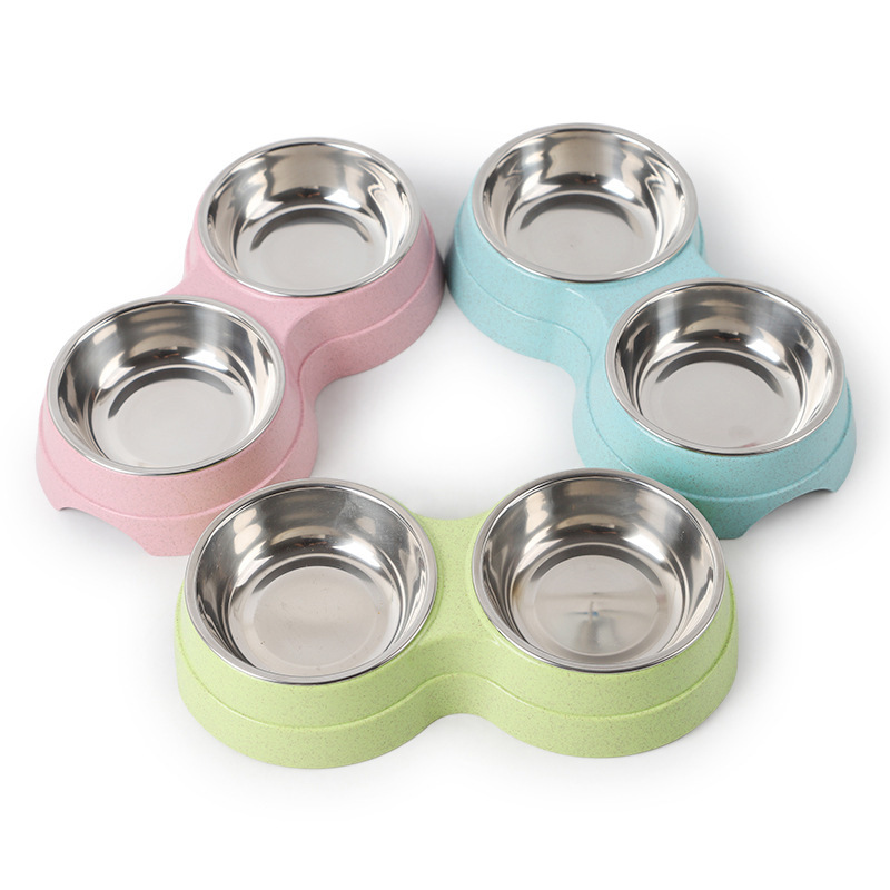 Wholesale wheat straw pet double-bowl round two-in-one dog bowl for both drinking and feeding Application Scenario