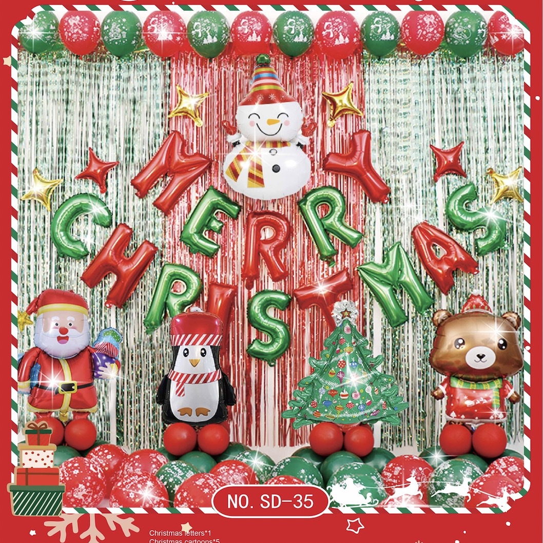 Cross Border Christmas Aluminum Film Balloon Set Party Balloon Merrychristmas Scene Layout English Spanish Specification drawing