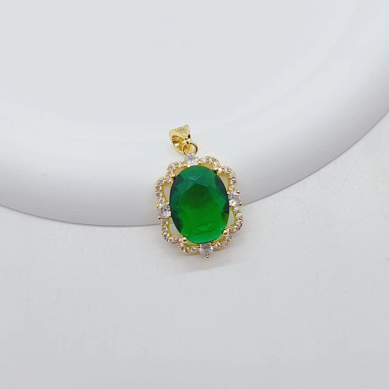 Copper-plated real gold, a popular and best-selling DIY emerald retro teardrop egg-shaped rectangular rabbit necklace and bracelet accessory details Picture