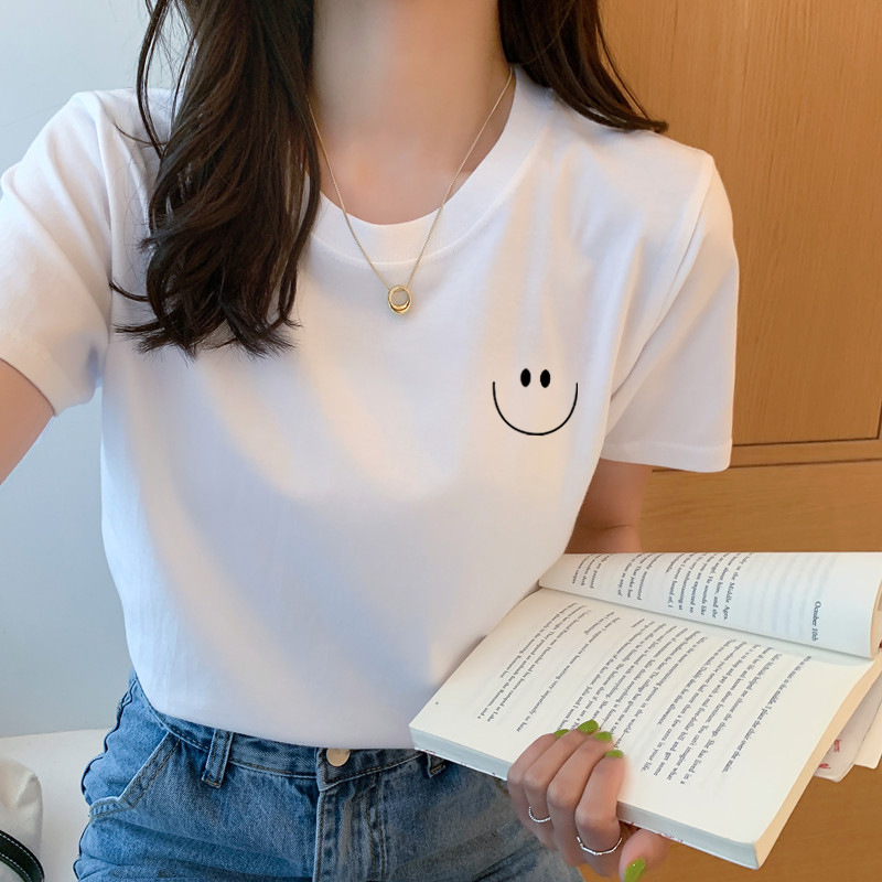 Pure cotton ice silk short-sleeved T-shirt for women's trade 2022 summer Korean style loose, casual and versatile printed ins trend release