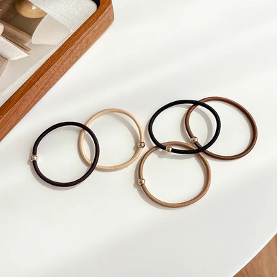 Korean Version Of The Basic Hair Circle Milk Coffee Color Thin Leather Band High Elastic Durable Small Bead Head Rope Simple Tie Hair Rope