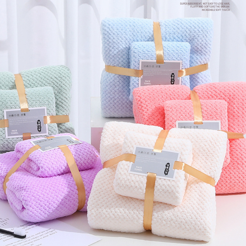 Pineapple Check Towel Bath Towel Set Provides Two Sets Of Coral Velvet Female Towel Soft Absorbent Bath Towel Does Not Shed Hair