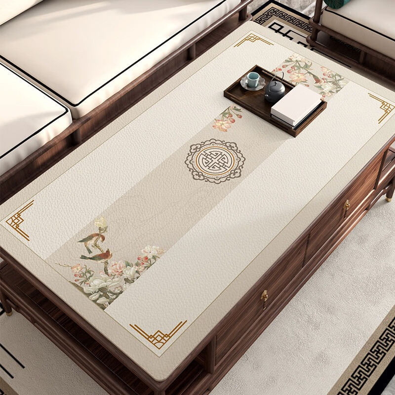 New Chinese-style coffee table mat, no-wash table mat, waterproof, oil-proof and heat-resistant, living room tablecloth, light luxury and high-end solid wood table mat details Picture