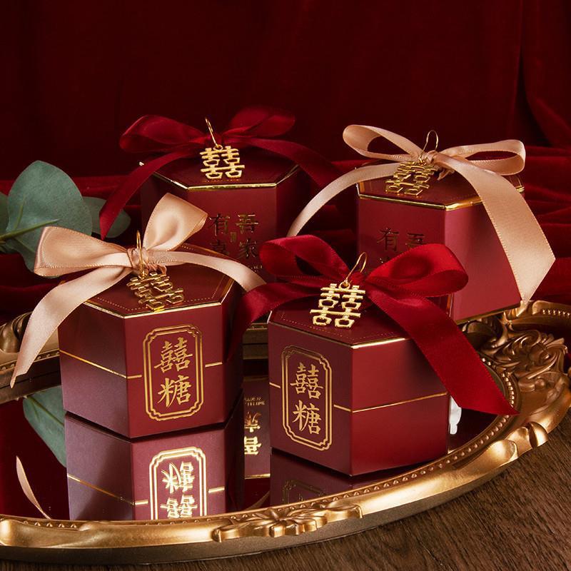 新款中式抖音网红婚礼金粉喜糖盒结婚中国风创意糖果礼盒装纸盒子图