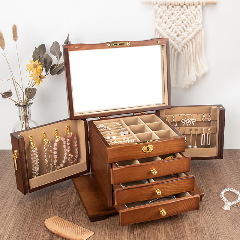 Jewelry storage box, multi-layer large-capacity, high-end and exquisite earrings, necklaces, jewelry box, ancient-style display box, jewelry box details Picture