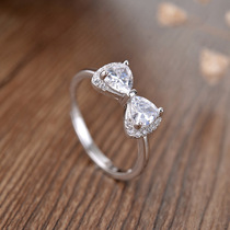 Bow ring feminine sweet Zircon 925 silver ring Korean open ring tail ring fashion personality