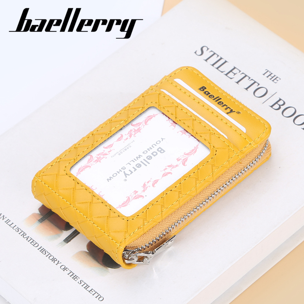 Baellerry新款中性卡包简约编织纹风琴卡夹薄款拉链零钱包卡套女详情图2