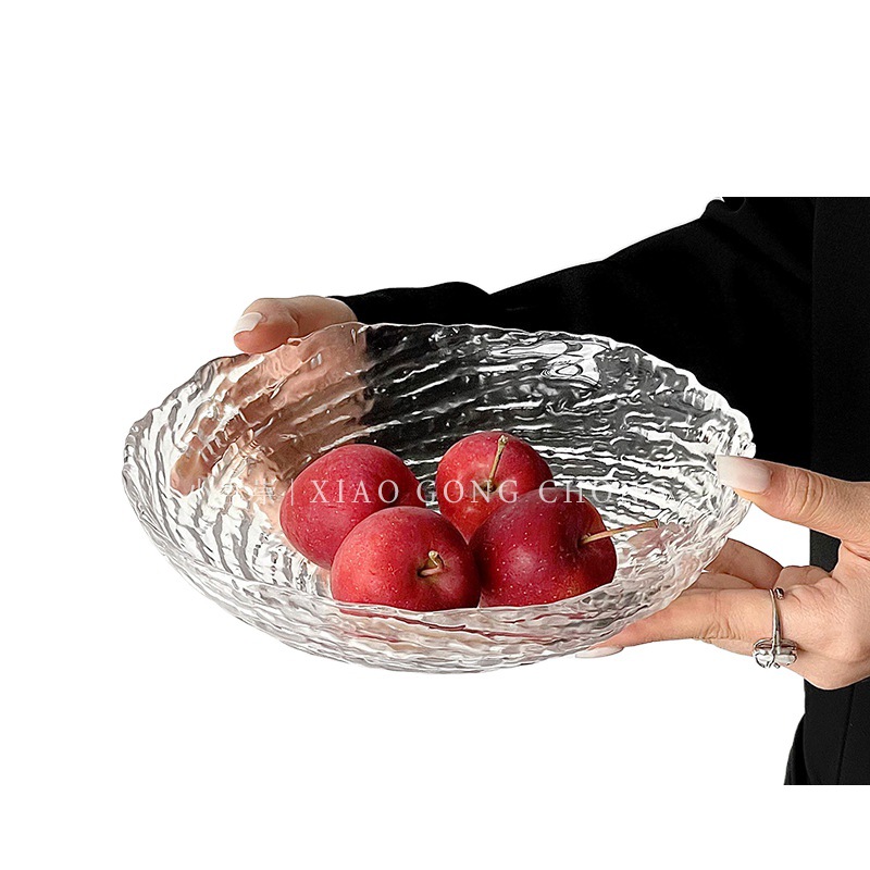 Yu Li Senior Sense Irregular Ice Grain Glass Bowl Fruit Tray Home Living Room Coffee Table Sugar Water Dessert Bowl Vegetable Sand Item Picture