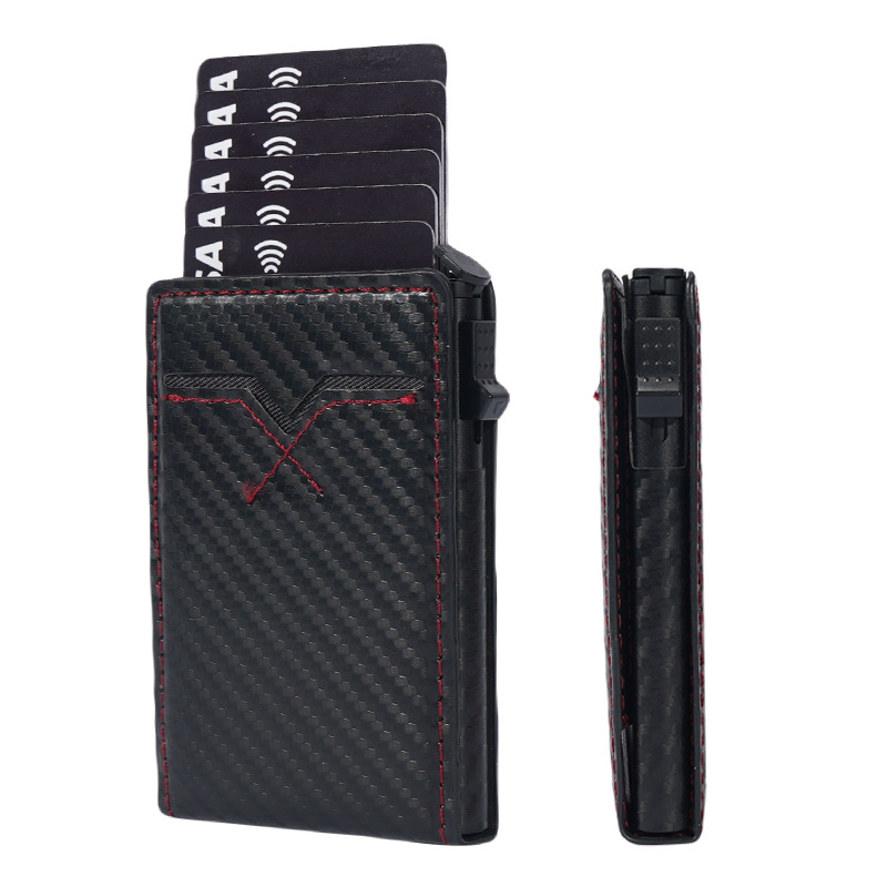 Wholesale New Amazon Wallet Carbon Fiber Pattern Flip Cover Metal Card Case Anti-Demagnetization Credit Card Case With A High-End Feel Application Scenario