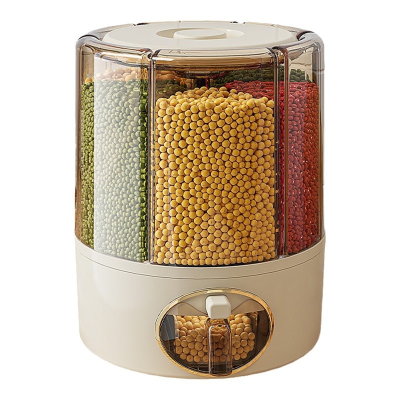 Cereal storage box insect-proof and moisture-proof rotating rice bucket household kitchen storage ware grain storage bucket coarse grain division Item Picture