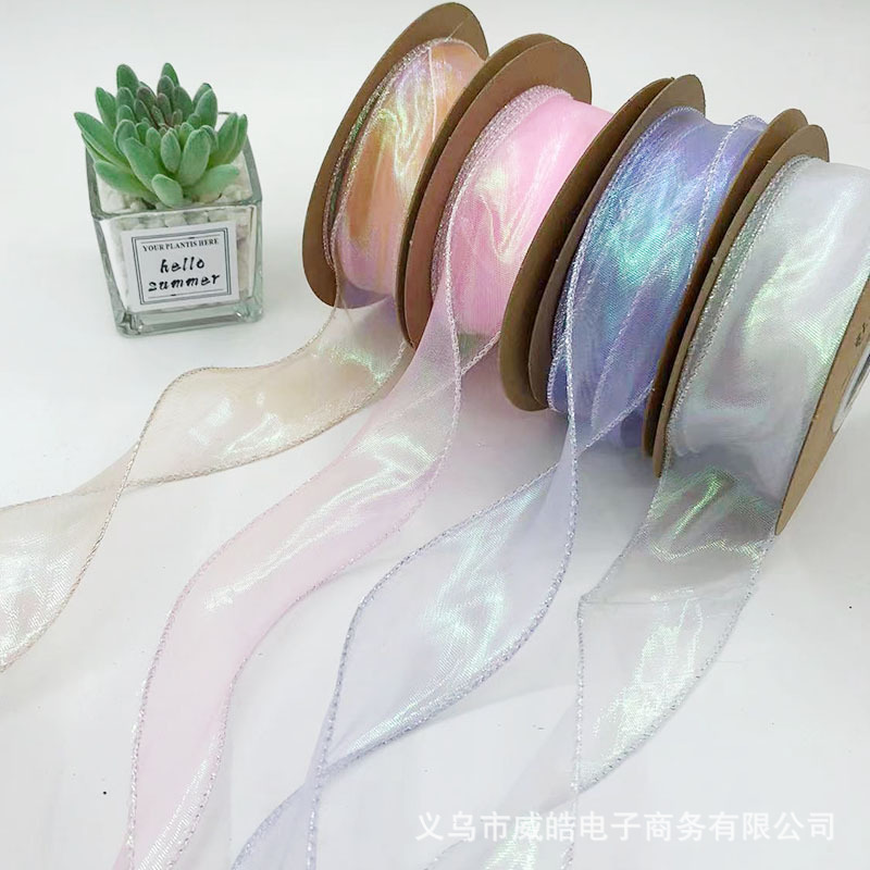 4cm wide iridescence fishtail gauze floral packaging gift box, decorative ribbons, diy handmade baking ribbons 9 meters long details Picture