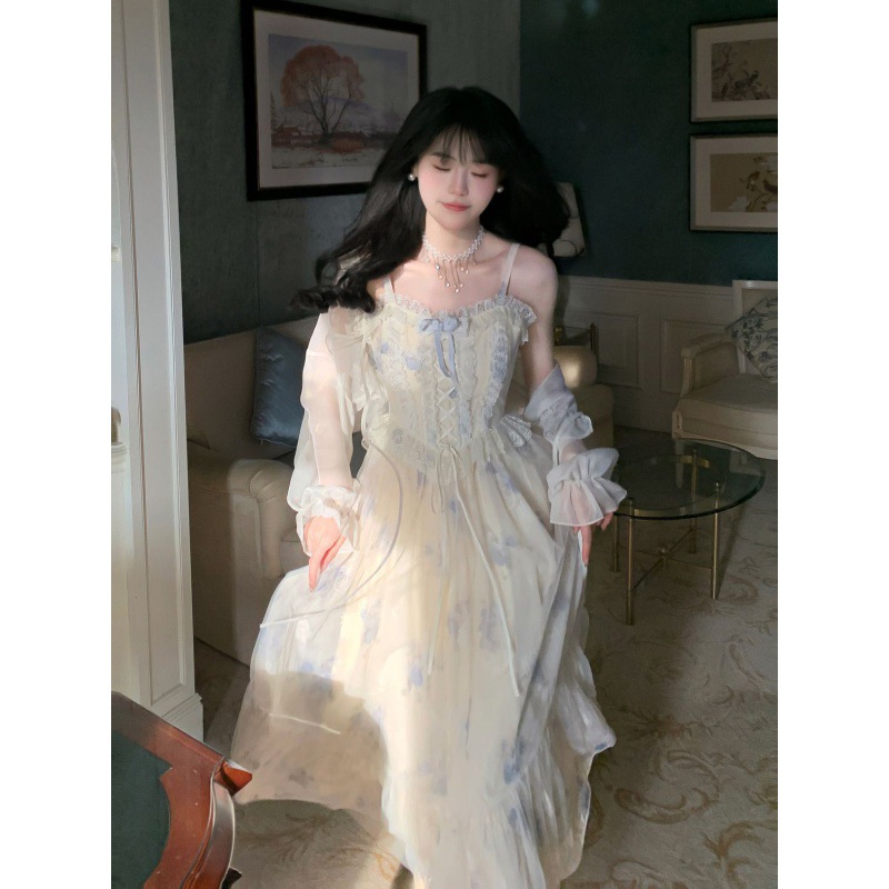 女装/慵懒风连衣裙夏季/法式女装/小清新吊带裙/裙子女收腰气质细节图