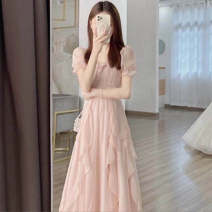 裙子/连衣裙/复古连衣裙/黄色碎花裙/连衣裙微胖产品图