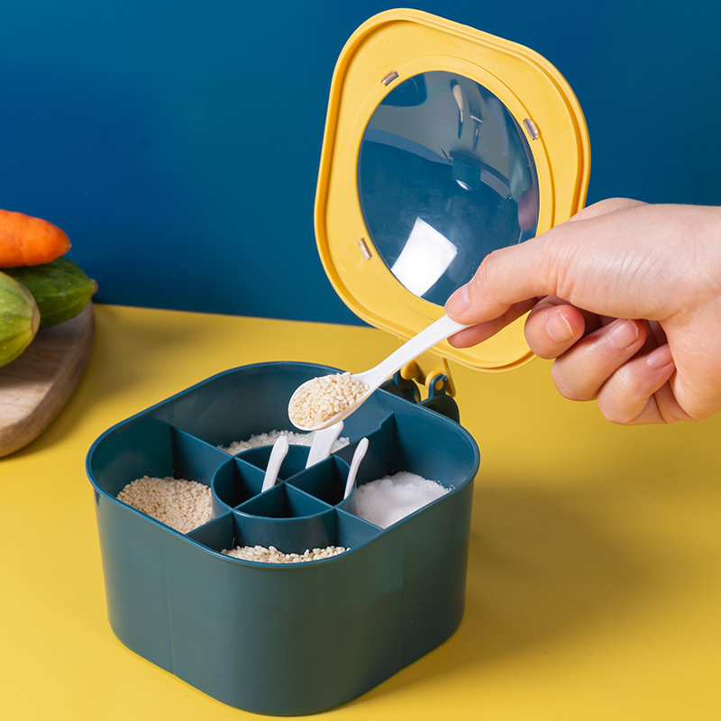 Four-in-one seasoning box Kitchen salt monosodium glutamate seasoning box Seasoning box set Household with spoon condiment bottle jar details Picture