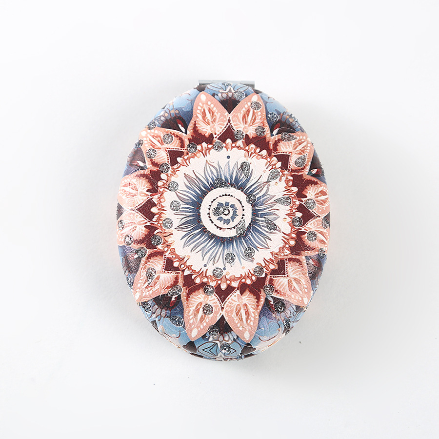 复古椎圆钻粉民族风双面折叠便携化妆镜厚款补妆镜日用百货详情13