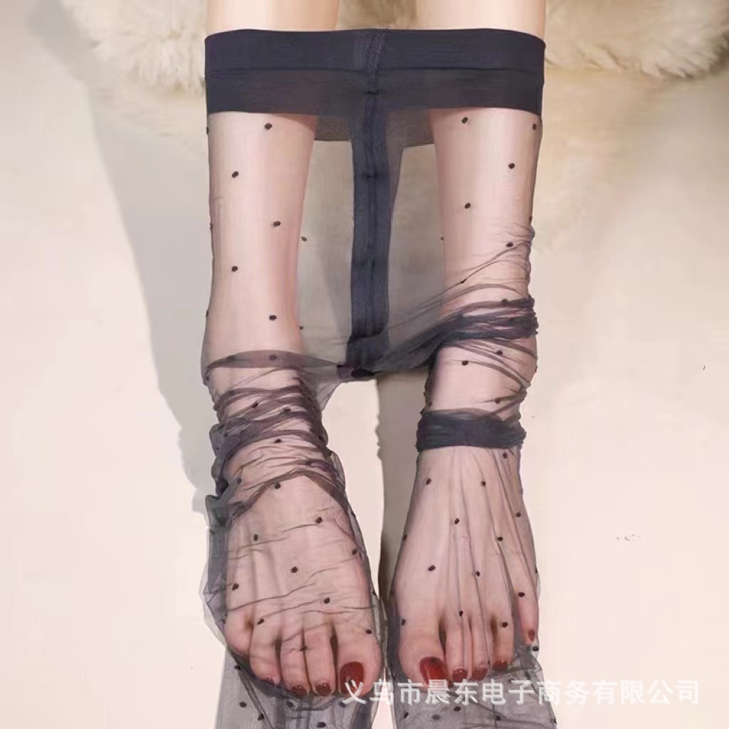 0D莱卡黑丝超薄T裆无痕波点高级感圆点透透袜任意剪性感隐形批发