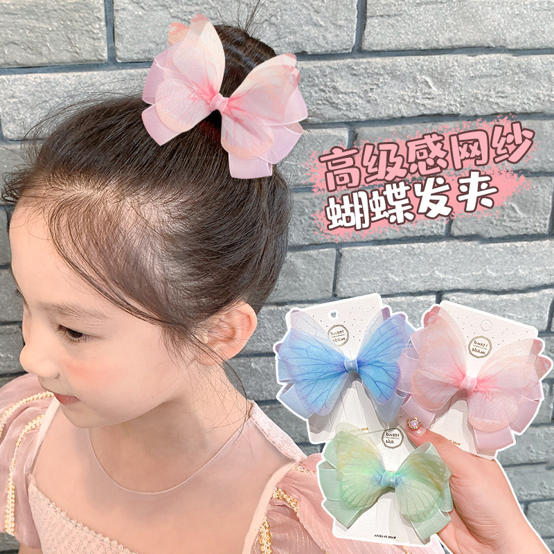 儿童简约百搭后脑勺头饰顶夹发卡公主发饰女童甜美蝴蝶结飘带发夹