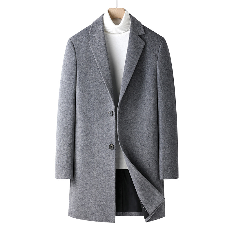 Men's autumn and winter woolen overcoat with cotton and thickened mid-length trench coat, casual Korean-style woolen overcoat, men's outerwear trend details Picture