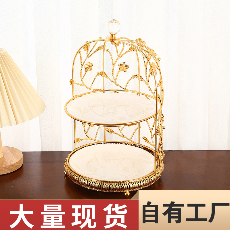 Light Luxury Coffee Table Fruit Tray Ceramic Double Layer Fruit Rack Living Room Home Wedding Candy Snacks Snacks Storage Dessert Rack
