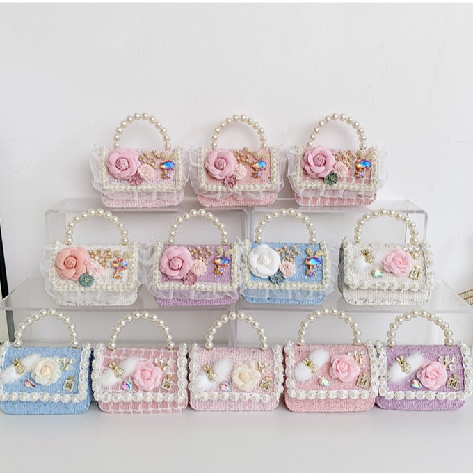 女童包包时尚蝴蝶结小香风手提包珍珠链条可爱公主女孩儿童包包