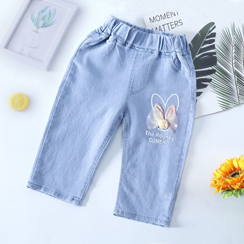Summer new denim shorts for girls, capri pants, thin children's pants, capri pants, mid-length pants for boys and girls, summer pants for babies