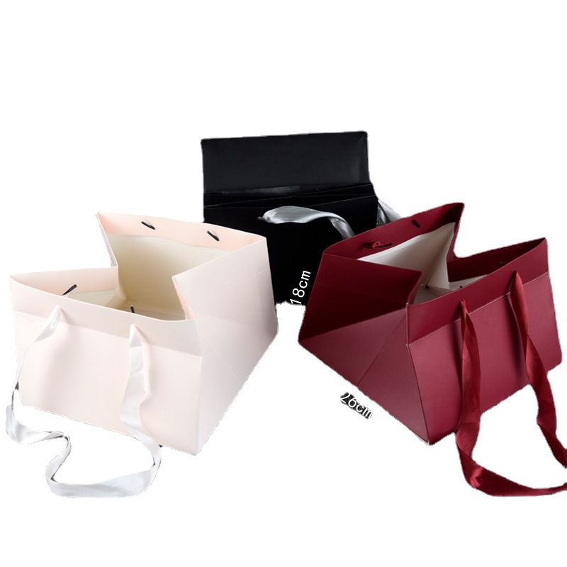 Paper Bag Printed Logo Baking Square Wide Bottom Large Size Cake Tote Bag Potted Fruit Gift Box Portable Gift Bag Item Picture