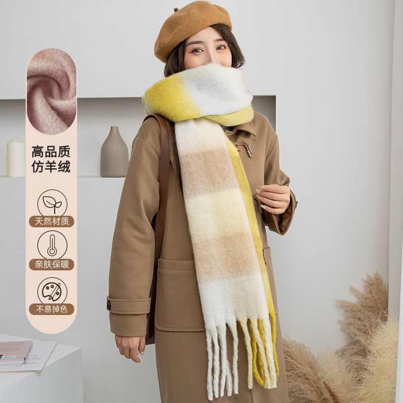 Ac Tassel Scarf Blue Pink Plaid Scarf Winter Girls Feel Pink Plaid Imitation Cashmere Bib Cold Cape details Picture