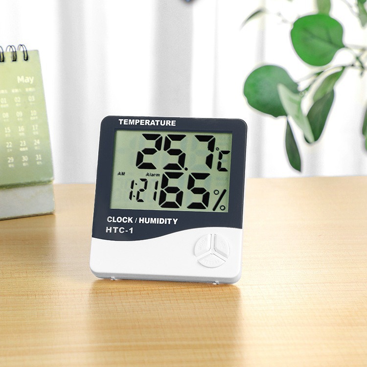 HTC-1 Indoor electronic thermometer and alarm clock manufacturer, simple wall-mounted household large screen digital display temperature and humidity meter Specification image