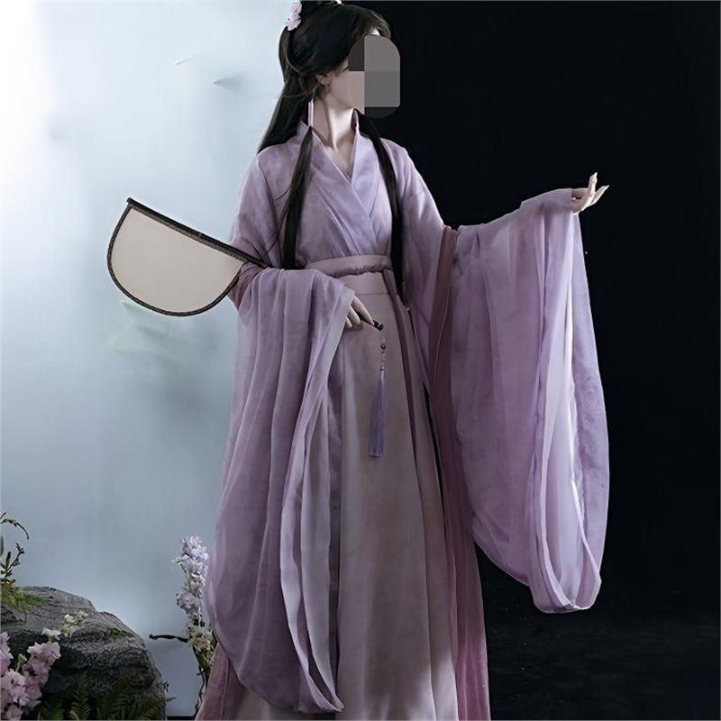 国潮-半夏魏晋风成人汉服女学生印花交领广袖中国风八破裙古装日常